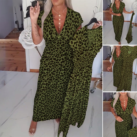 Elegant jurkje met luipaardprint en V-hals.