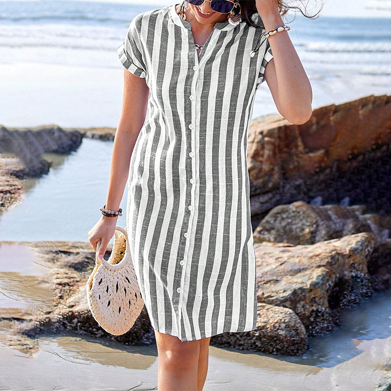 🌸✨Dames midijurk met strepenpatroon en knopen