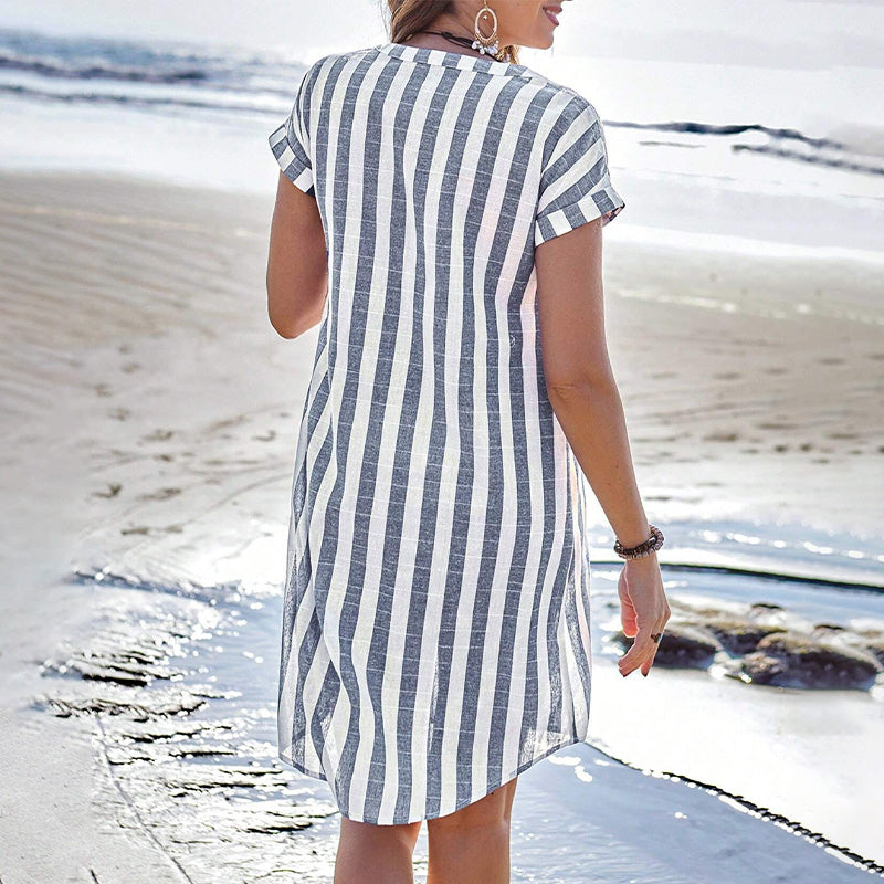 🌸✨Dames midijurk met strepenpatroon en knopen