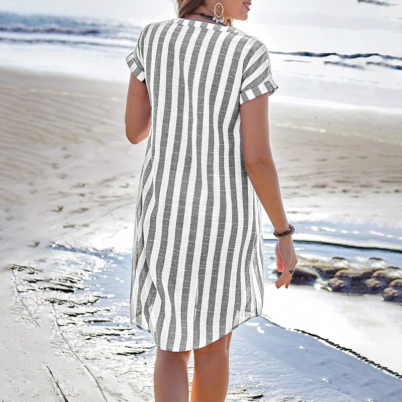 🌸✨Dames midijurk met strepenpatroon en knopen
