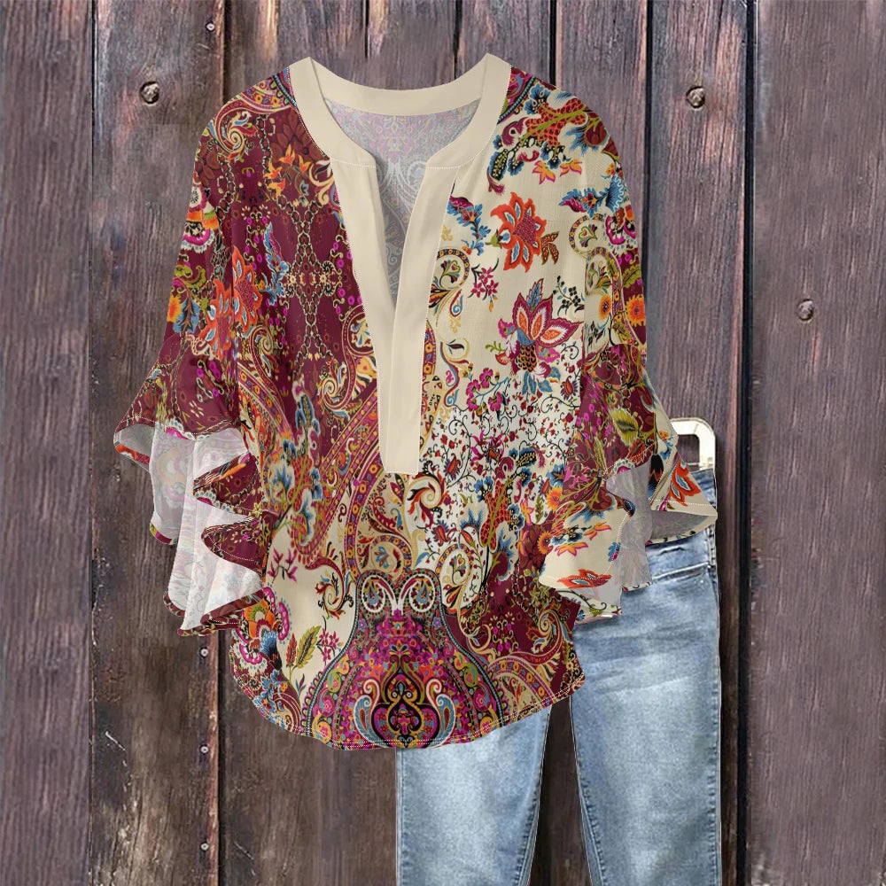 Gebloemde blouse met V-hals