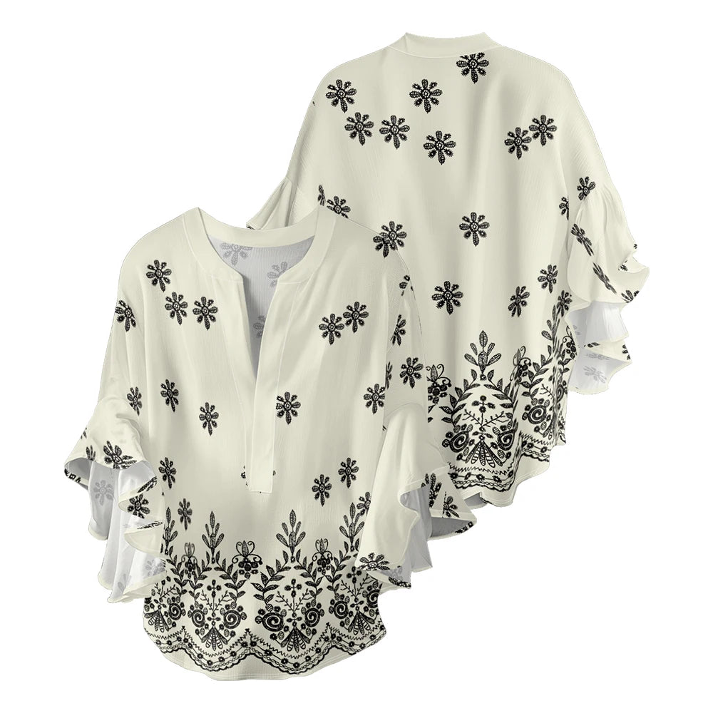 Gebloemde blouse met V-hals