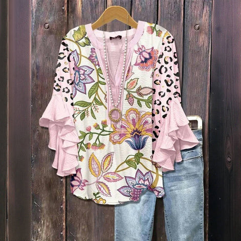 Gebloemde blouse met V-hals