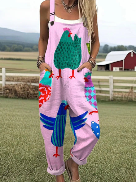 Birdie | Tuinbroek met Speelse Kippen en Vogels