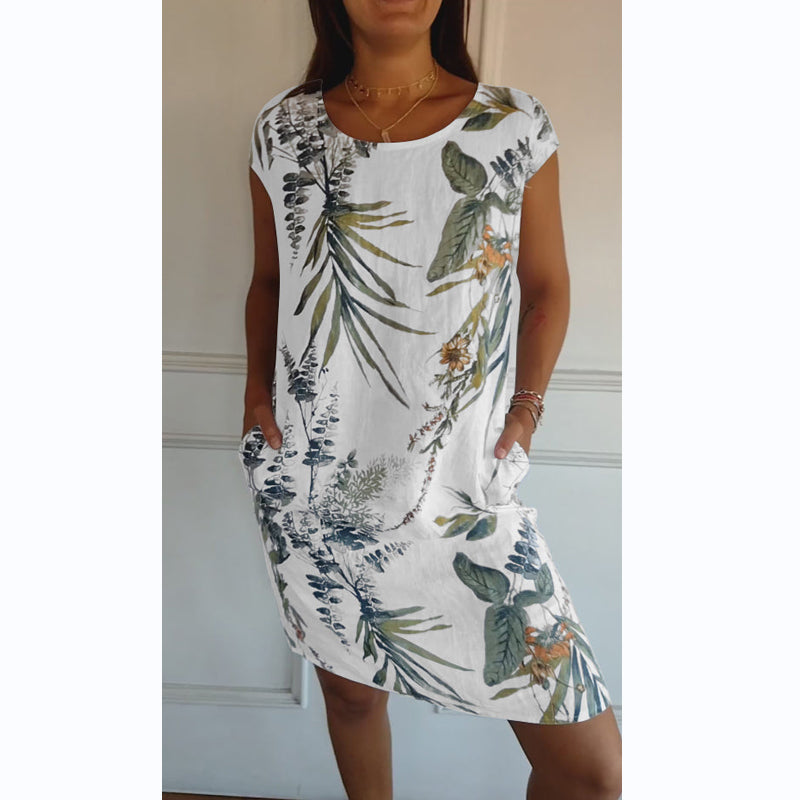 🌷LAATSTE DAG VERKOOP 49% KORTING🍀Damesjurk met ronde hals en botanische print