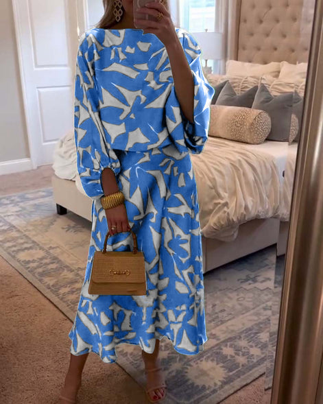 Set Jurk Casual Gedrukte Lantaarnmouwen Temperament