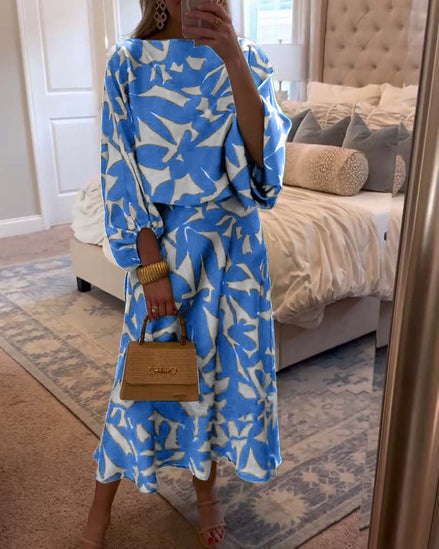 Set Jurk Casual Gedrukte Lantaarnmouwen Temperament