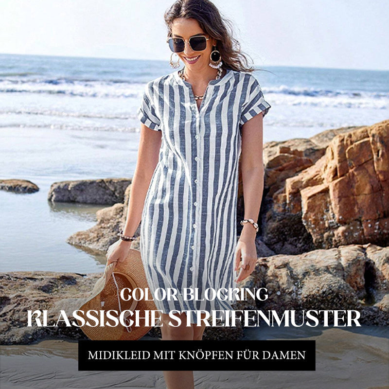 🌸✨Dames midijurk met strepenpatroon en knopen 