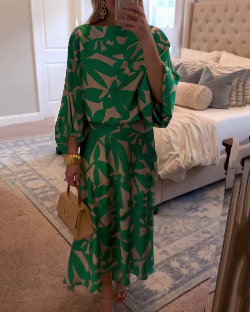 Set Jurk Casual Gedrukte Lantaarnmouwen Temperament