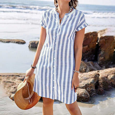 🌸✨Dames midijurk met strepenpatroon en knopen 