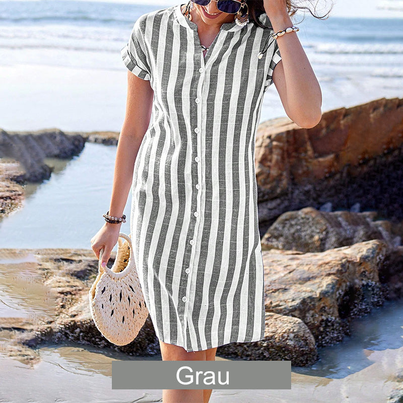 🌸✨Dames midijurk met strepenpatroon en knopen 