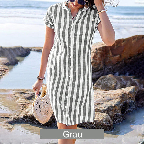 🌸✨Dames midijurk met strepenpatroon en knopen 