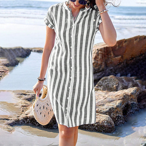 🌸✨Dames midijurk met strepenpatroon en knopen 