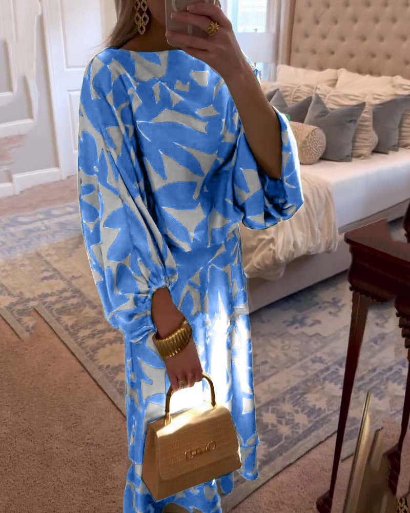 Set Jurk Casual Gedrukte Lantaarnmouwen Temperament