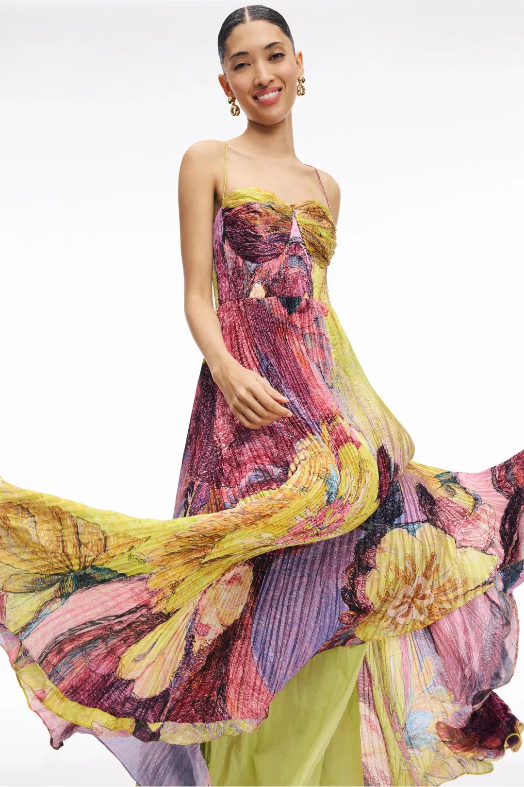 Kiara Veelkleurige Ikat Print Maxi Jurk