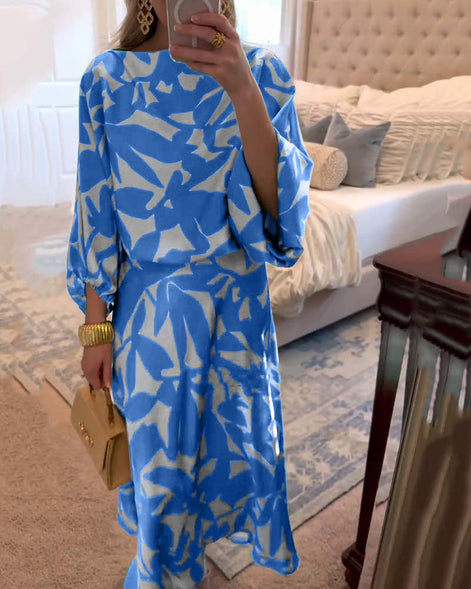 Set Jurk Casual Gedrukte Lantaarnmouwen Temperament