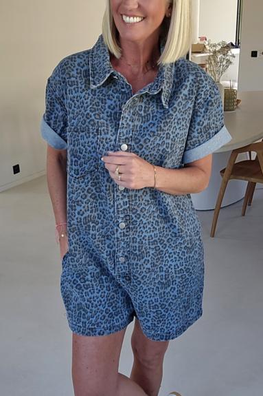 Jini Jeans Playsuit in Blauw Leo