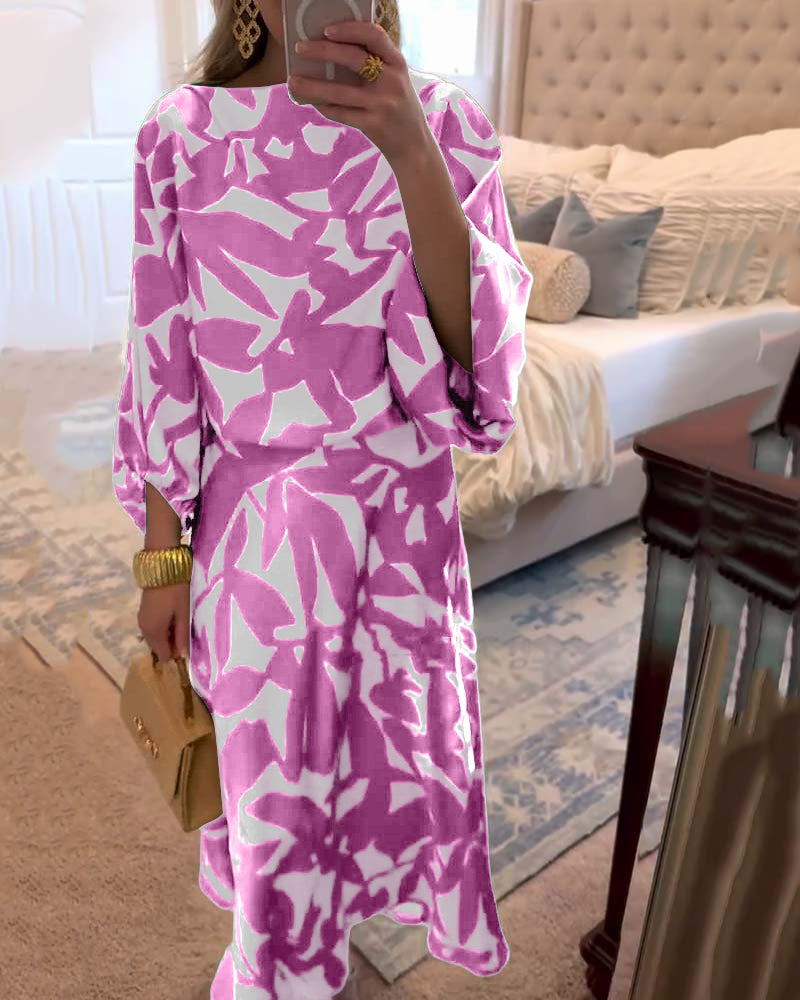 Set Jurk Casual Gedrukte Lantaarnmouwen Temperament