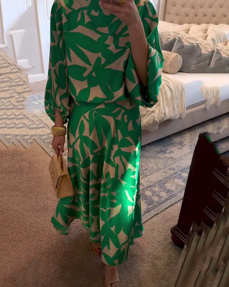 Set Jurk Casual Gedrukte Lantaarnmouwen Temperament