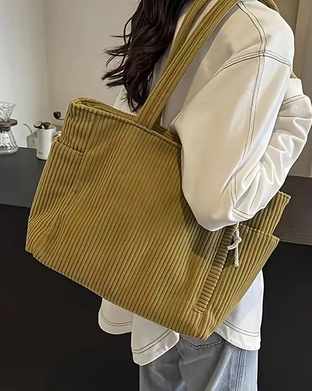 Tilda – Geribde draagtas met koorddetail
