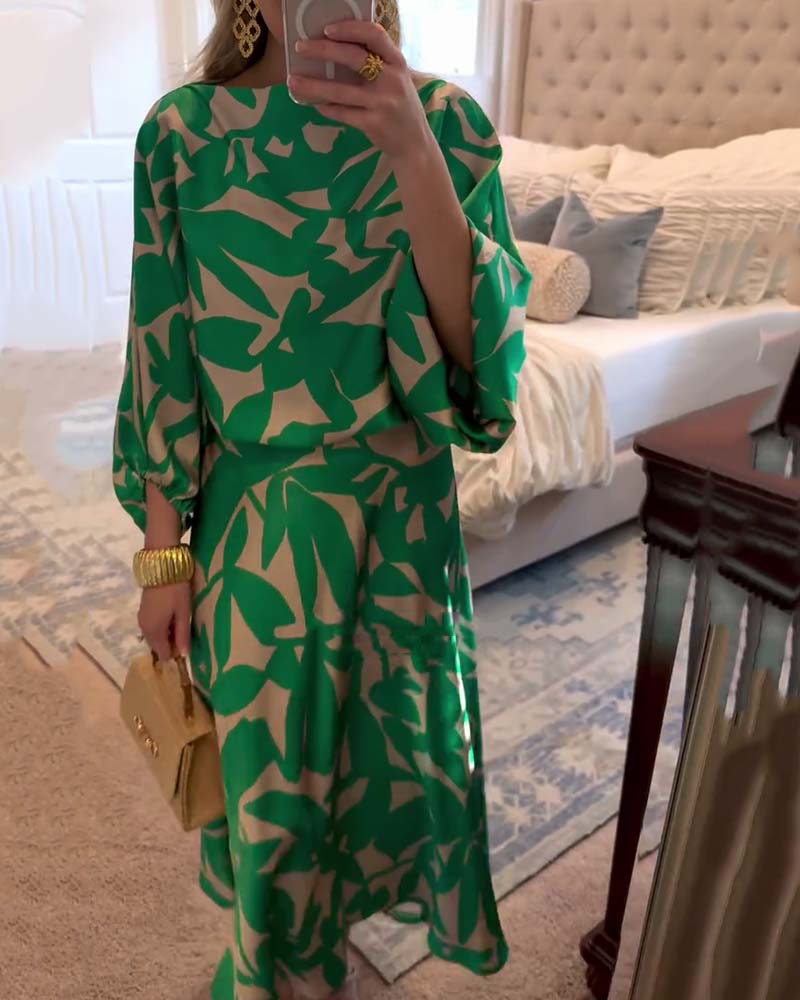 Set Jurk Casual Gedrukte Lantaarnmouwen Temperament