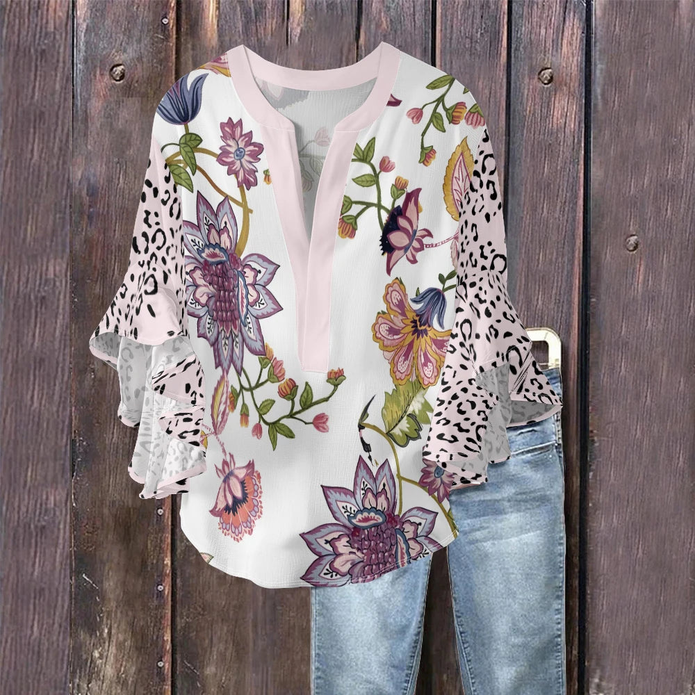 Gebloemde blouse met V-hals 