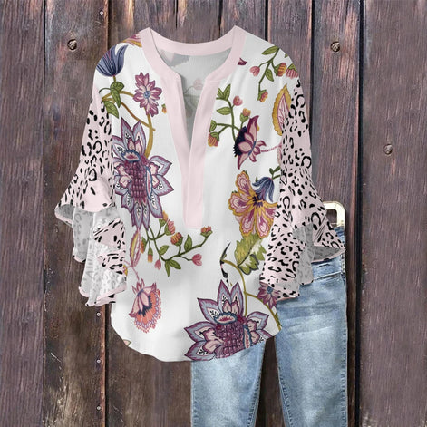 Gebloemde blouse met V-hals 