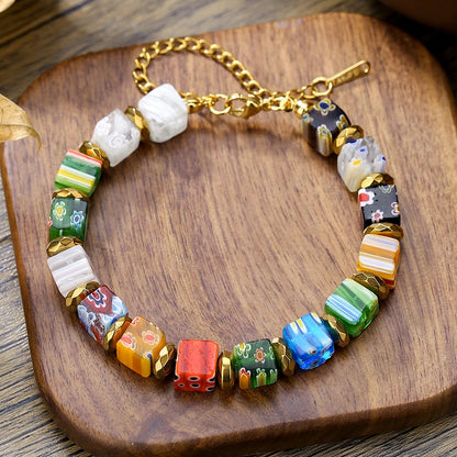 New In Hand-Made Murano Thousand Flower Glass Bead Bracelet Fashion Beaded Diy Personality Crystal Bracelet Women Jewelry