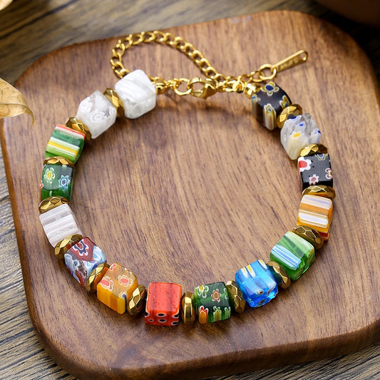 New In Hand-Made Murano Thousand Flower Glass Bead Bracelet Fashion Beaded Diy Personality Crystal Bracelet Women Jewelry