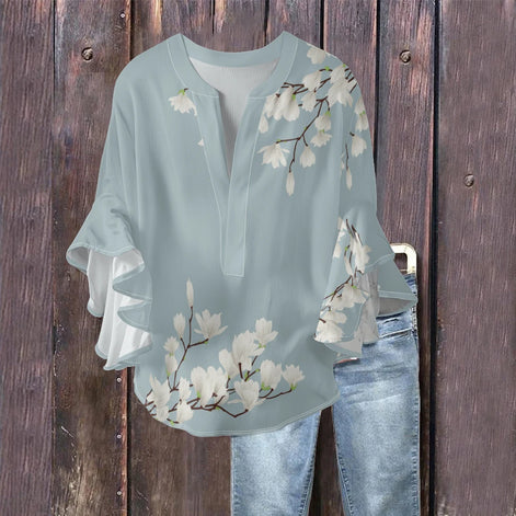 Gebloemde blouse met V-hals 