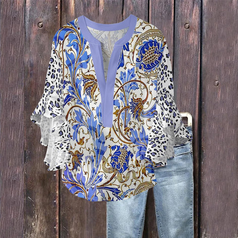 Gebloemde blouse met V-hals 