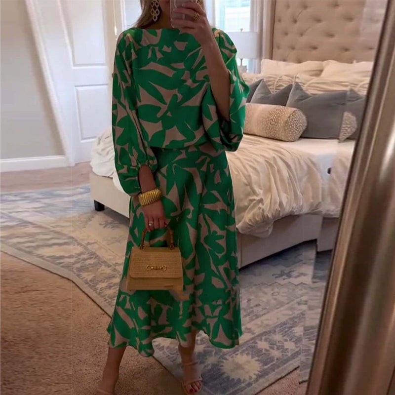 Set Jurk Casual Gedrukte Lantaarnmouwen Temperament