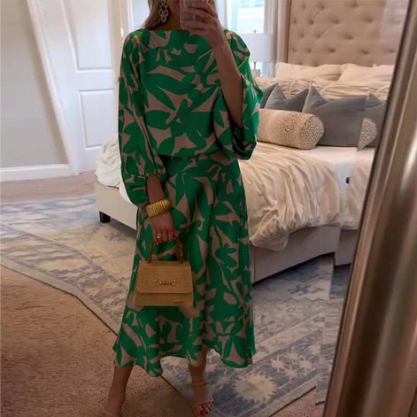 Set Jurk Casual Gedrukte Lantaarnmouwen Temperament