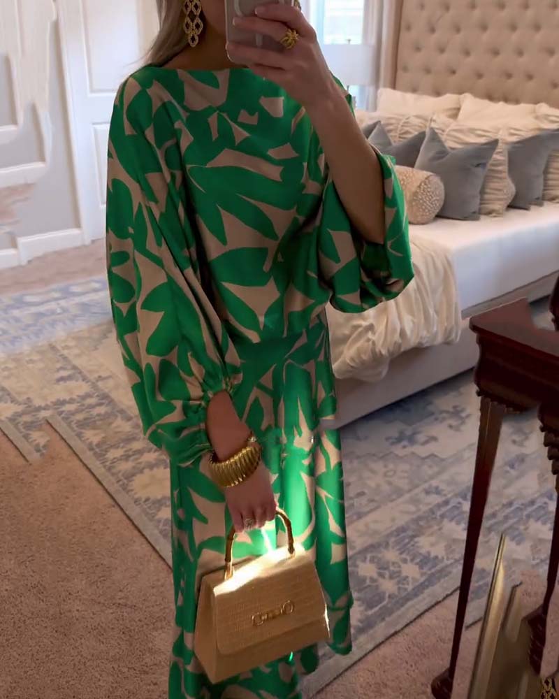 Set Jurk Casual Gedrukte Lantaarnmouwen Temperament