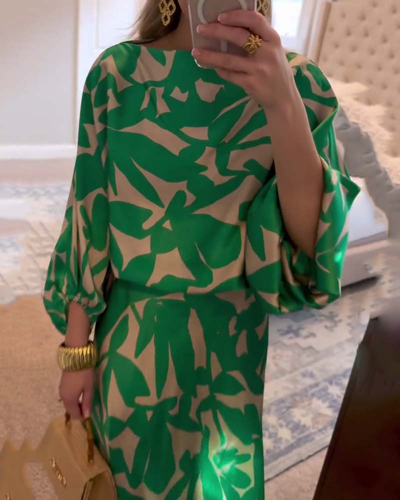 Set Jurk Casual Gedrukte Lantaarnmouwen Temperament