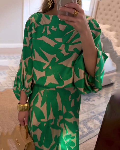 Set Jurk Casual Gedrukte Lantaarnmouwen Temperament