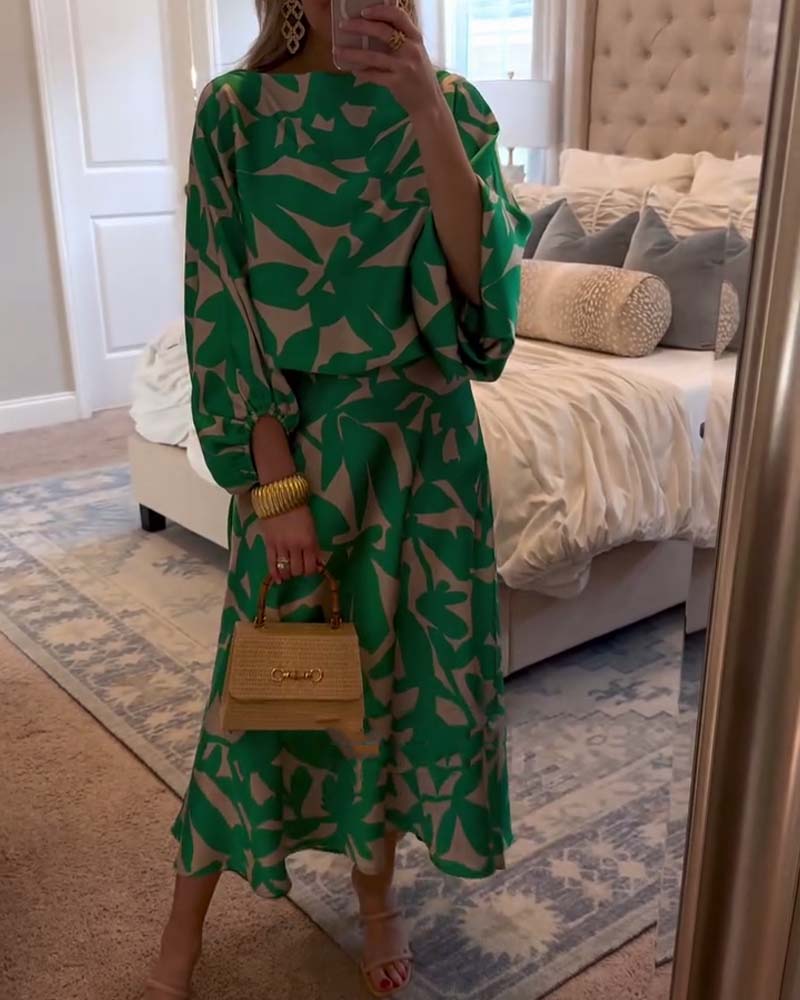 Set Jurk Casual Gedrukte Lantaarnmouwen Temperament