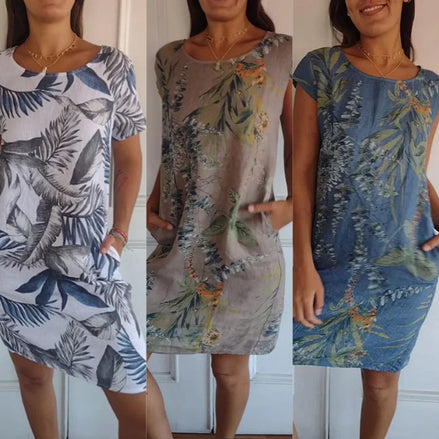 🌷LAATSTE DAG VERKOOP 49% KORTING🍀Damesjurk met ronde hals en botanische print 