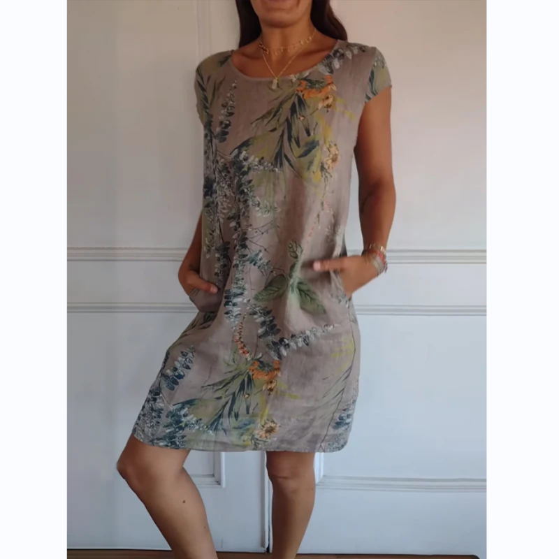 🌷LAATSTE DAG VERKOOP 49% KORTING🍀Damesjurk met ronde hals en botanische print