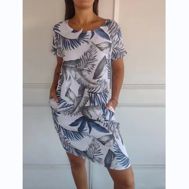 🌷LAATSTE DAG VERKOOP 49% KORTING🍀Damesjurk met ronde hals en botanische print