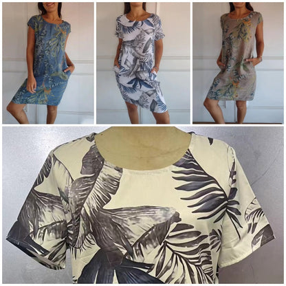🌷LAATSTE DAG VERKOOP 49% KORTING🍀Damesjurk met ronde hals en botanische print