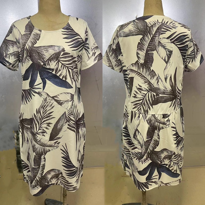 🌷LAATSTE DAG VERKOOP 49% KORTING🍀Damesjurk met ronde hals en botanische print