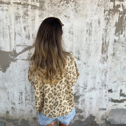 Vintage Overhemd met Print, Kraag en Lange Mouwen