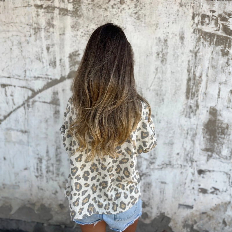 Vintage Overhemd met Print, Kraag en Lange Mouwen