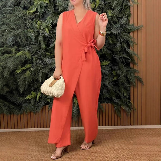 Giulia – Elegante Effen Jumpsuit met V-Hals en Zijriem