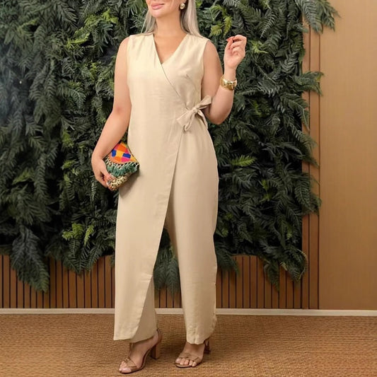 Giulia – Elegante Effen Jumpsuit met V-Hals en Zijriem