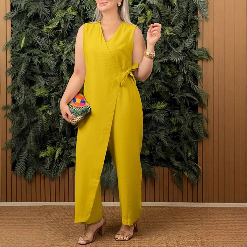 Giulia – Elegante Effen Jumpsuit met V-Hals en Zijriem