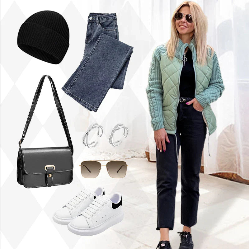 Gebreide Patchwork-Pufferjas voor Dames