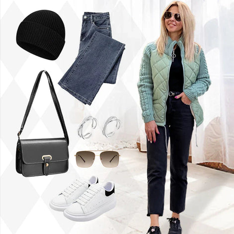 Gebreide Patchwork-Pufferjas voor Dames